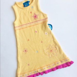 NWT Kaboo Yellow Beaded Embroidered Flower Knit Jumper Dress Girls 6 NEW